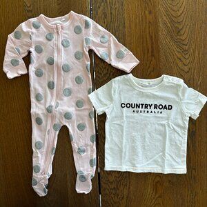 Bundle of Country Road Australia Pink Zipper Pajama 3-6 months + T-Shirt 6-12mon